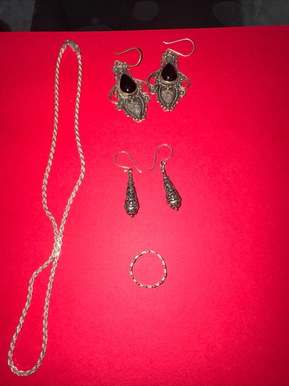Vintage Style Black Teardrop Silver Earrings - Unbranded. 925 Silver Multiple